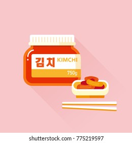 vector Korean bottled kimchi and dish / traditional food / flat, isolated, sign and icon template