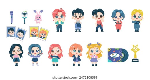 Vector Korean Cute Kpop Idol Culture Cartoon Set Illustration Isolated