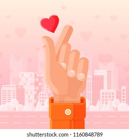 Vector korean heart hand gesture concept in flat style