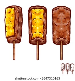 VECTOR KOREAN SKEWERED MEAT WITH MELTY MOZZARELLA BLANKET , A STREET FOOD SENSATION!