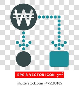 Vector Korean Won Cashflow EPS vector pictogram. Illustration style is flat iconic bicolor soft blue symbol on a transparent background.