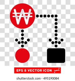 Vector Korean Won Cashflow EPS vector pictograph. Illustration style is flat iconic bicolor intensive red and black symbol on a transparent background.