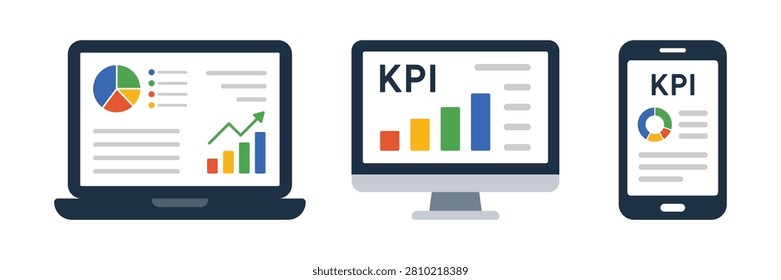 Vector KPI Dashboard On Laptop Computer And Handphone Icons