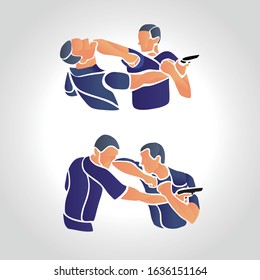 Vector Krav Maga Sparring Cartoon Illustration. Fight two people. Branding Identity Corporate Logo isolated on a white background