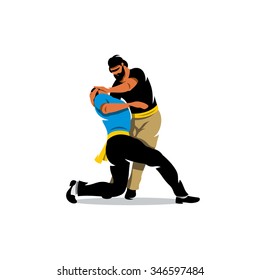 Vector Krav Maga Sparring Cartoon Illustration. Fight two people. Branding Identity Corporate Logo isolated on a white background