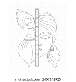 Vector Krishna coloring book page