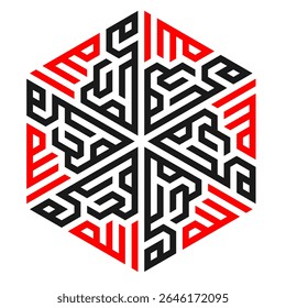 A caligrafia vetor Kufi Murabba de "Alá e Maomé" em uma forma geométrica hexagonal. Um emparelhamento ousado e sagrado simbolizando a unidade divina, perfeito para a decoração islâmica e simbolismo espiritual.
