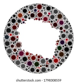 Vector Kujawy-Pomerania Province map collage of coronavirus. Infection attacks the lockdown territory from outside. Hole circle Kujawy-Pomerania Province map collage composed with infection parts.