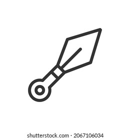 Icono de línea de vector kunai. Símbolo con estilo de contorno de moda. Ilustración vectorial aislada en un fondo blanco. 