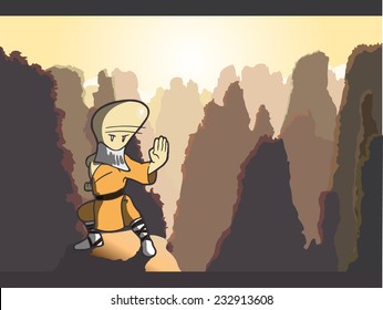 Vector Kung fu monk