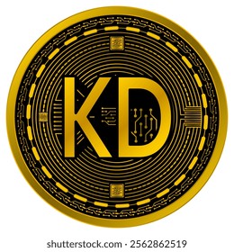 Vector of kuwait dinar Digital Currency in gold and black colors on a white background.