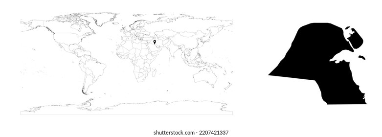 Mapa del vector Kuwait que muestra la ubicación del país en el mapa del mundo y un mapa sólido para Kuwait sobre fondo blanco. El archivo es adecuado para la edición digital y las impresiones de todos los tamaños.