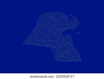 Vector Kuwait map for technology or innovation or it concepts. Minimalist country border filled with 1s and 0s. File is suitable for digital editing and prints of all sizes.