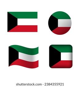 Juego de iconos de la bandera nacional de Kuwait del vector
