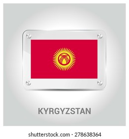 Vector Kyrgyzstan Flag glass plate with metal holders - Country name label in bottom - Gray background vector illustration
