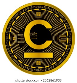 Vector of Kyrgyzstan Som Digital Currency in gold and black colors on a white background.