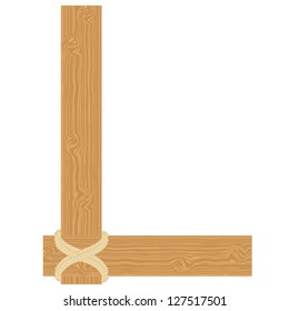 Vector "L" letter of wood pattern tightened with rope alphabet