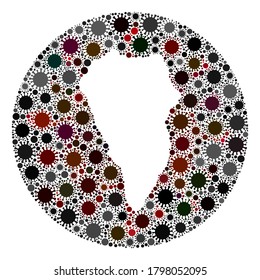 Vector La Palma Island map collage of coronavirus. Infection attacks the lockdown territory from out space. Stencils circle La Palma Island map collage composed with infection items.
