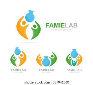 Vector lab and people logo combination. Bottle and family symbol or icon. Unique union, help, connect, team and community logotype design template.