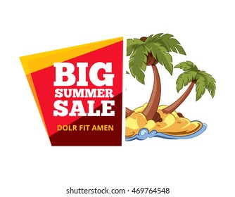 vector label for advertizing. Illustration of palm tree and place for your text. Emblems for big summer sales. Pictures isolate on white background.