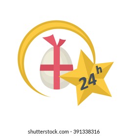 Vector label arrow icon with  easter egg and star and text twenty four hours sale concept in flat style.Easter sale icon flat style.Easter sale label  concept for holiday design
