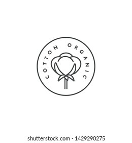 Vector label or badge for organic and natural fabrics. Symbol cotton tag for clothes