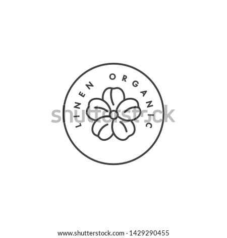 Vector label or badge for organic and natural fabric. Symbol linen tag for clothes. Flower icon