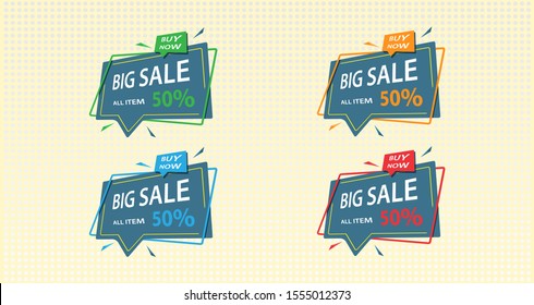 Vector label banner with four different color choices, for promotional purposes, advertisements or others.