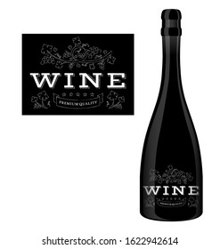 Vector label for a bottle of wine with abstract chalk composition with text and grapes.