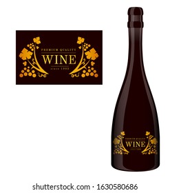 Vector label for a bottle of wine with abstract composition with text and grapes.