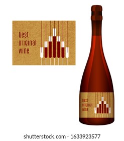 Vector label for a bottle of wine with abstract composition with glasses of wine. Best original wine.