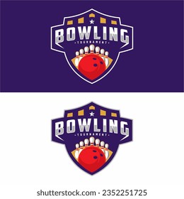 Vector label of bowling. Logo of bowling championship. Vector illustration.