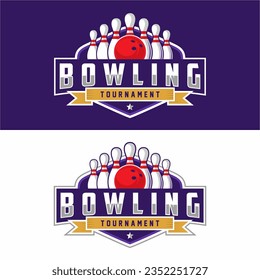 Vector label of bowling. Logo of bowling championship. Vector illustration.