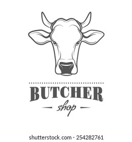 Vector label of butcher shop.