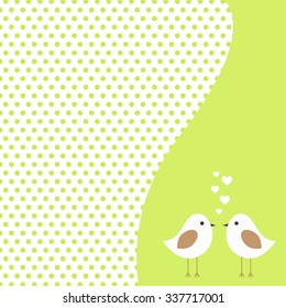 Vector label, card in shades of light green with love birds on Valentine's day