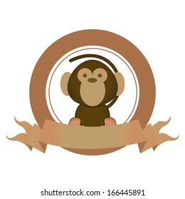 Vector Label With A Cute Brown Monkey Sitting