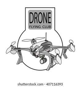 Vector label - drone flying club.