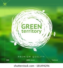 Vector label of ecological, green, fresh, free territory 