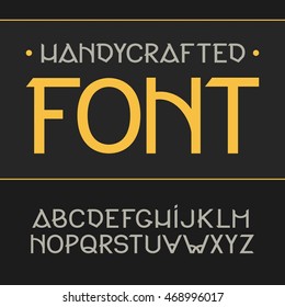 Vector label font, modern style. yellow alphabet on black background.