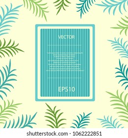 vector label frame color green on yellow and leaf background 