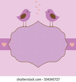 Vector, label, frame in gentle purple tones with birds on Valentine's day