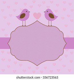 Vector, label, frame in gentle purple tones with birds on Valentine's day