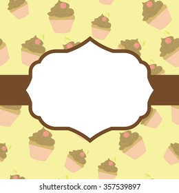 Vector label frame on a candy theme with cakes in the background