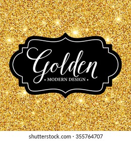 Vector label frame silhouette on the gold glitter background. Vector illustration EPS10
