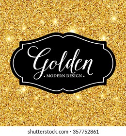 Vector label frame silhouette on the gold glitter background. Vector illustration EPS10