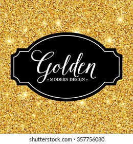 Vector label frame silhouette on the gold glitter background. Vector illustration EPS10