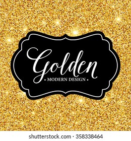Vector label frame silhouette on gold glitter background. Vector illustration 