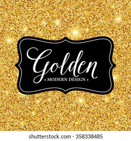 Vector label frame silhouette on gold glitter background. Vector illustration 