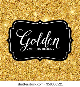 Vector label frame silhouette on gold glitter background. Vector illustration 