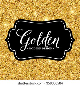 Vector label frame silhouette on gold glitter background. Vector illustration